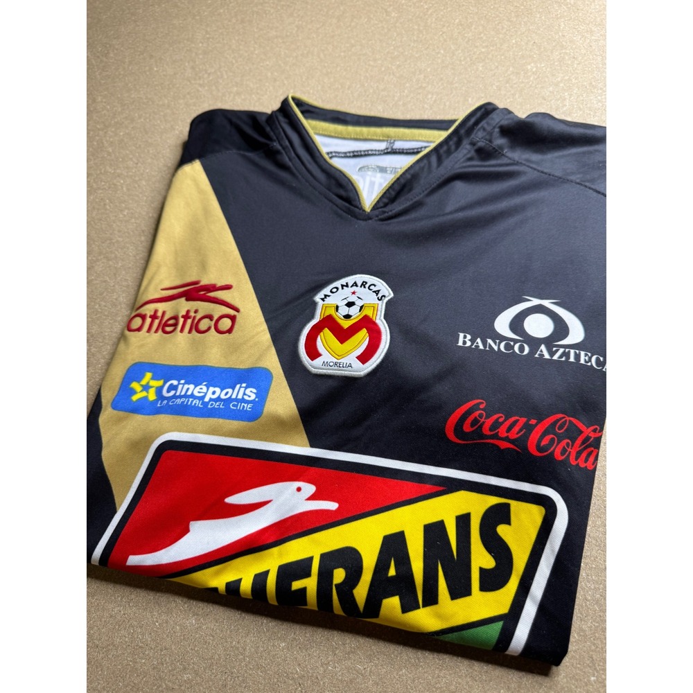 vtg Atletica Monarcas Morelia 2010 Soccer Jersey Mens L Black Gold Mexico FMF